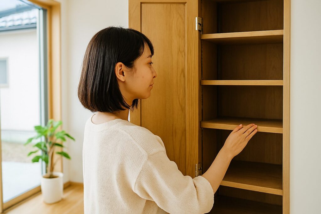 新築キッチンの効率的な収納配置とパントリー活用例