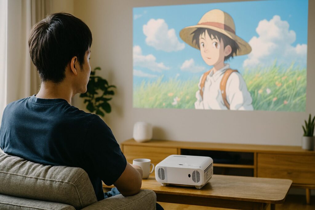 プロジェクター天吊り設置工事の様子 - 天井配線と専用金具による安全な取り付け