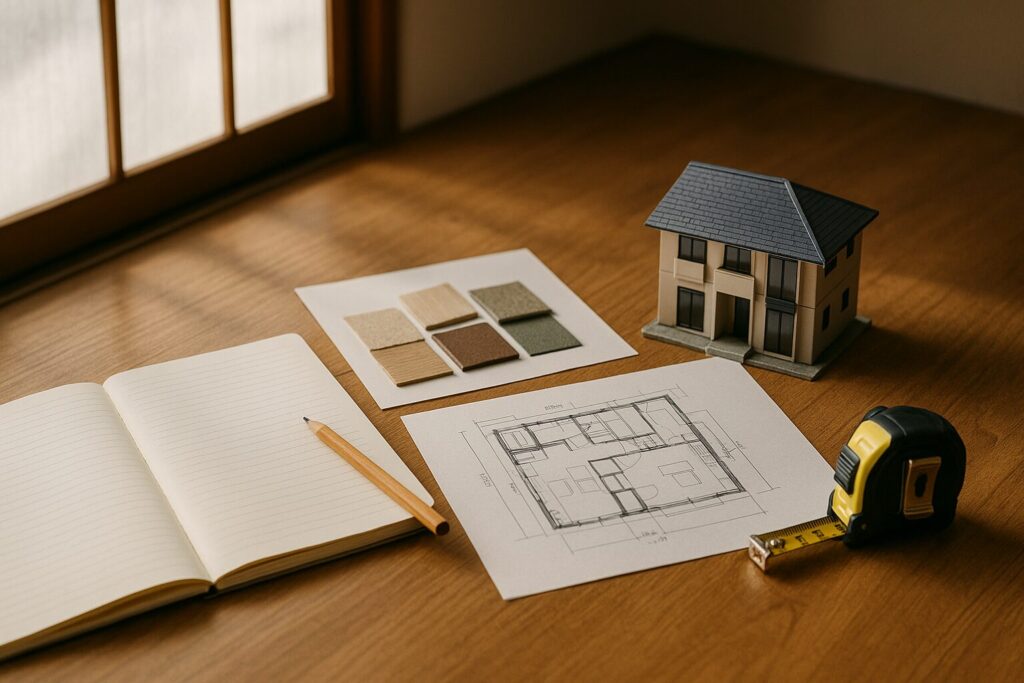 注文住宅 ノートと間取り図の机上