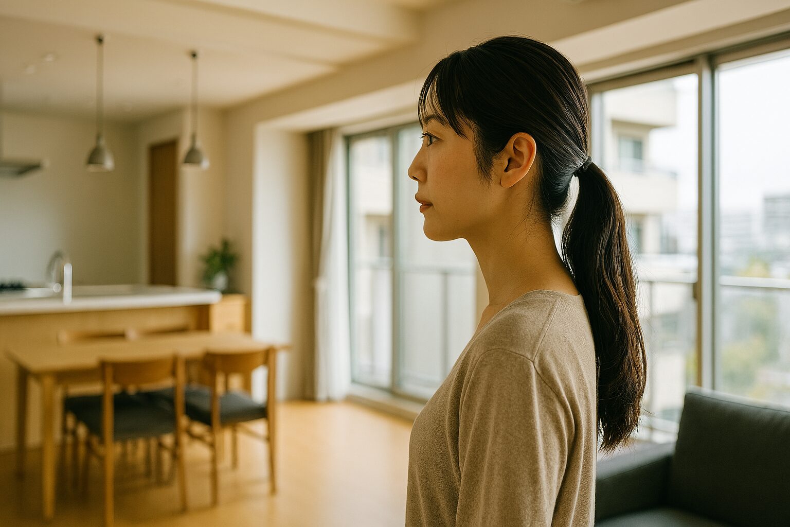 web内覧会で新築を見学する女性