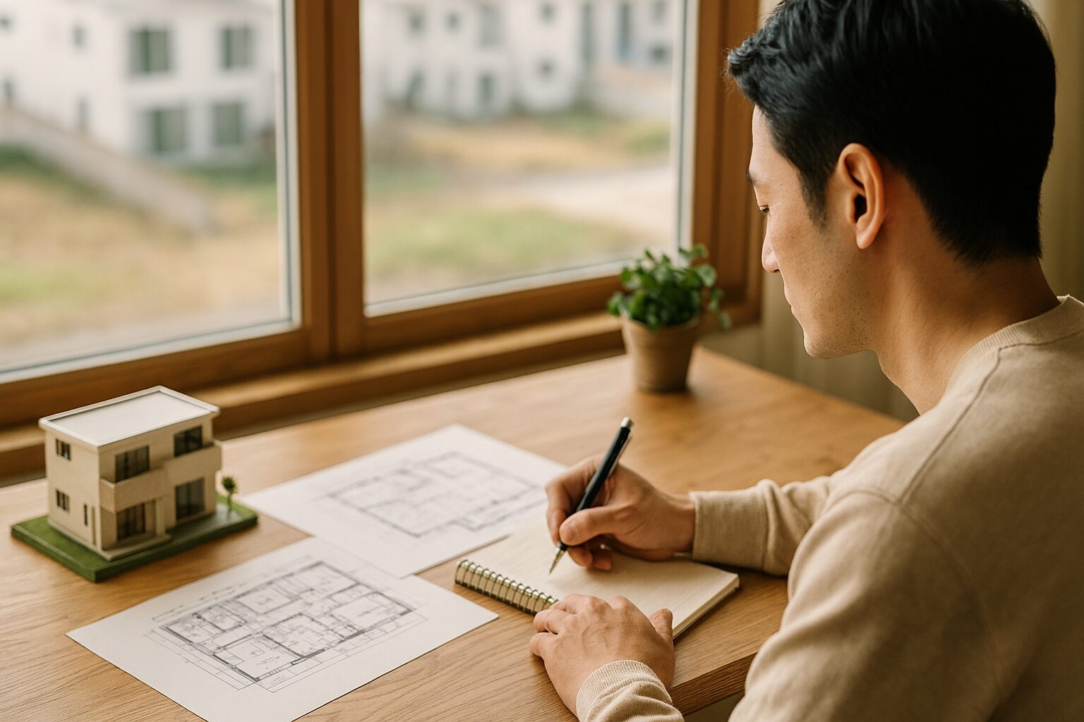 家づくりノート項目を考える男性