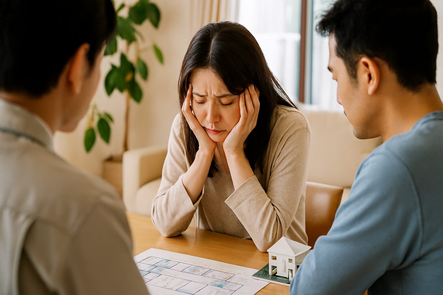注文住宅の打ち合わせに疲れた男性と女性