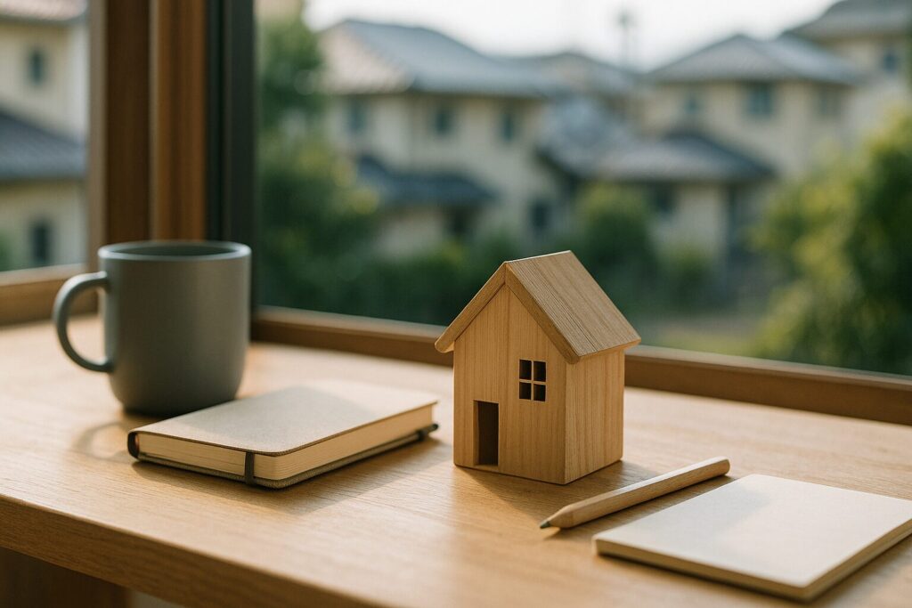 住宅ローン 勉強 本を象徴する木の家模型