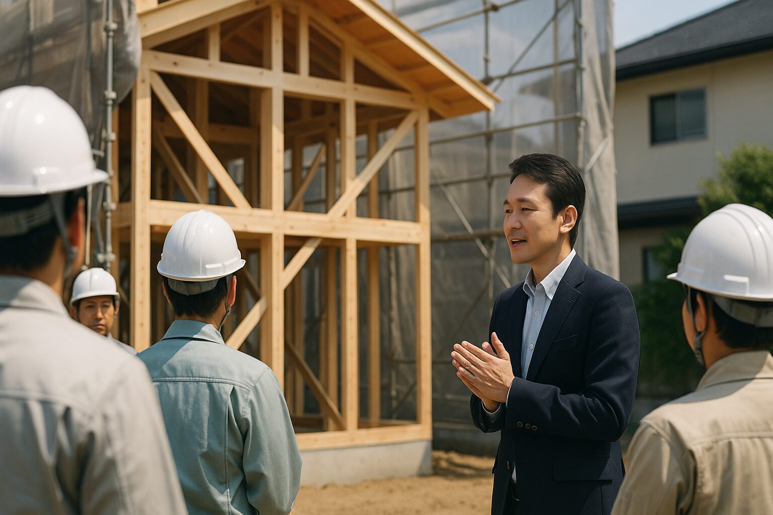上棟式で施主が挨拶する様子