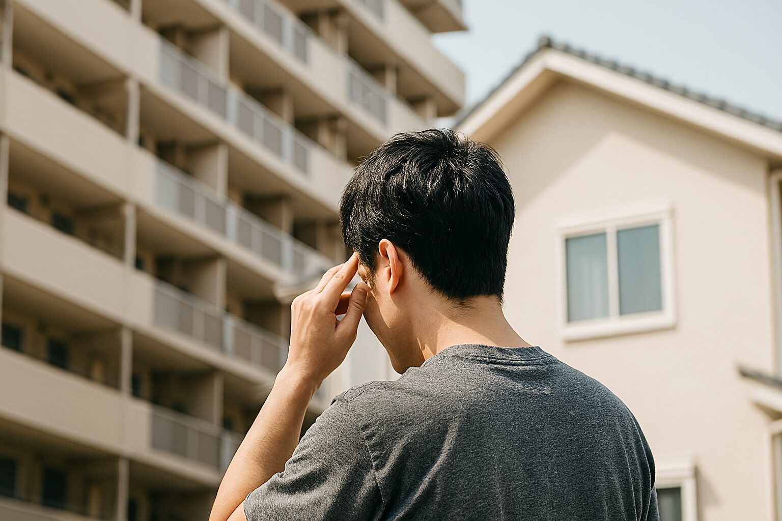 持ち家デメリットだらけに悩む男性の後ろ姿