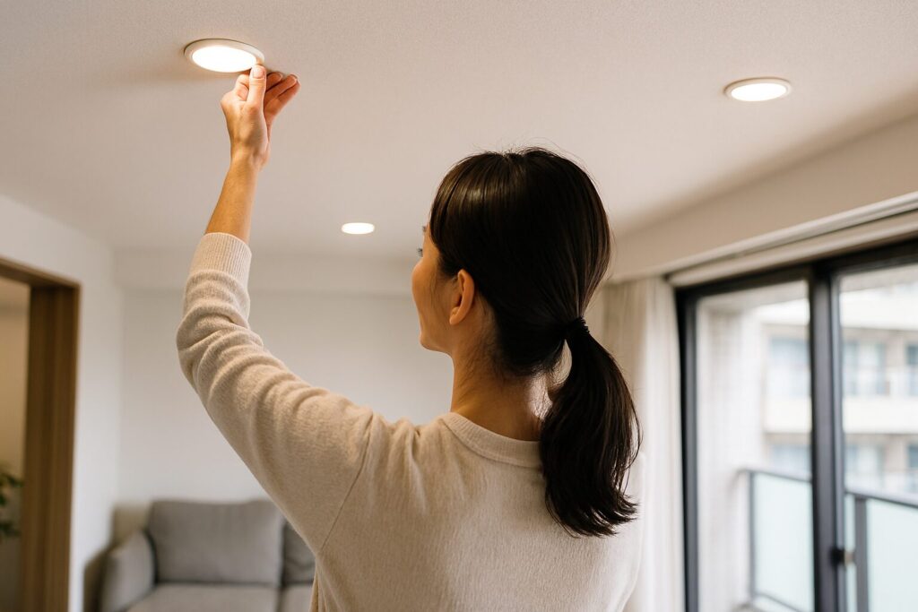 マンションでのダウンライト後付け可否を説明する施工イメージ