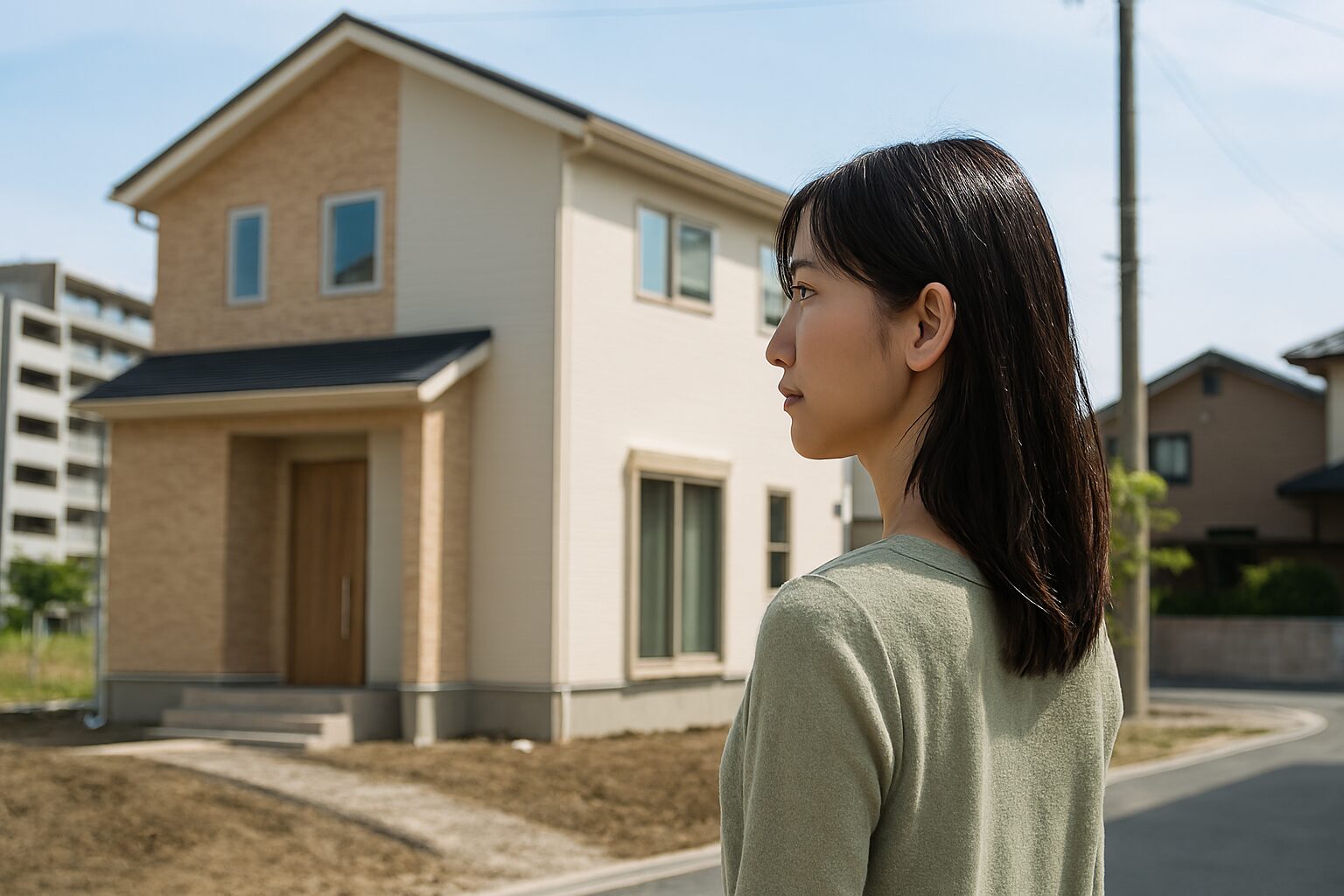 住宅ローン5500万で新居を見つめる女性