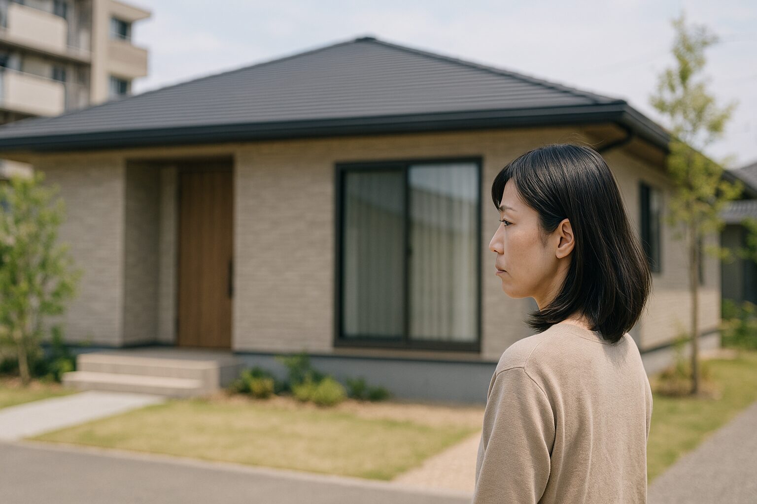平屋後悔ブログを思わせる家を見つめる女性