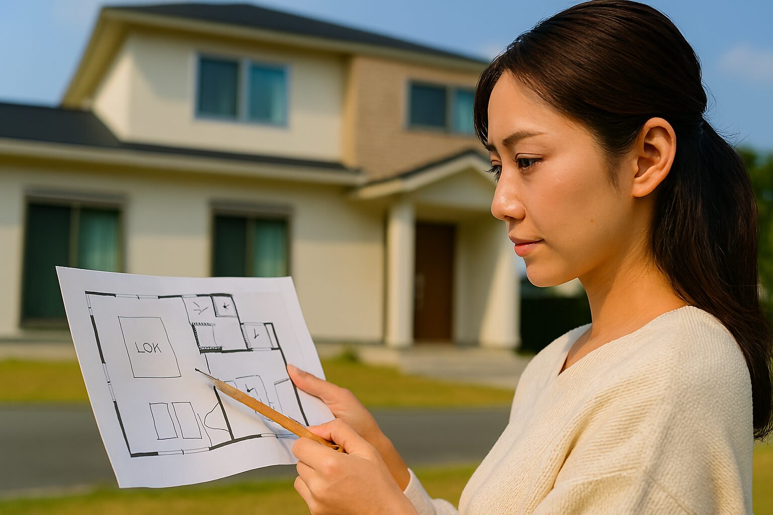 間取り図作成サイトで家を検討する女性