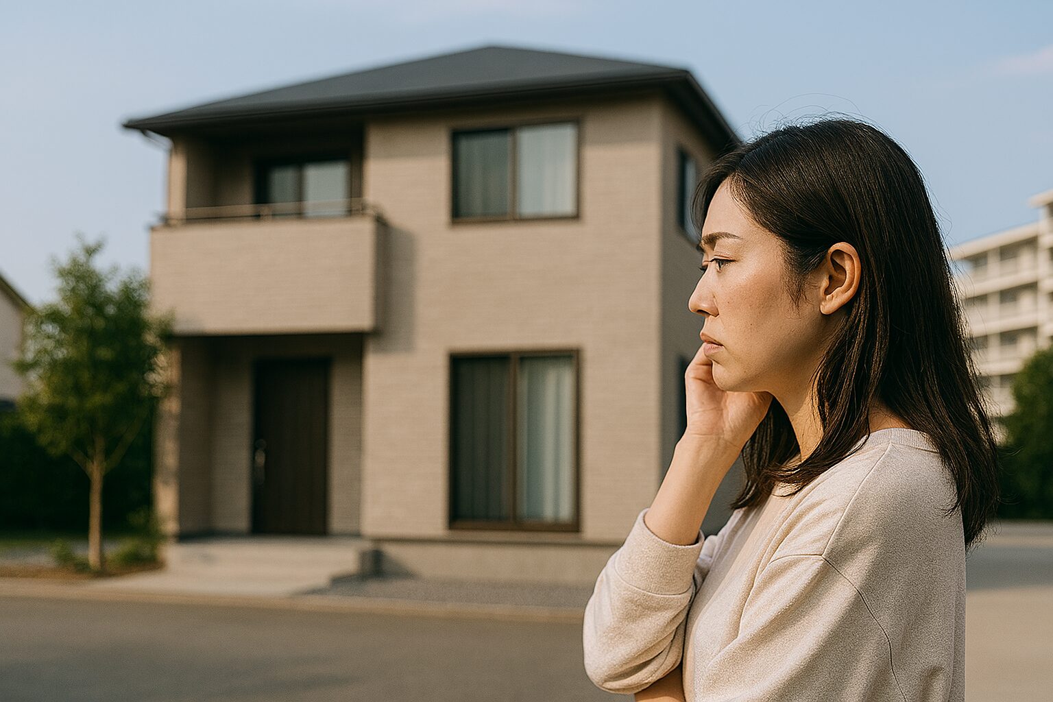 注文住宅に後悔する女性の横顔
