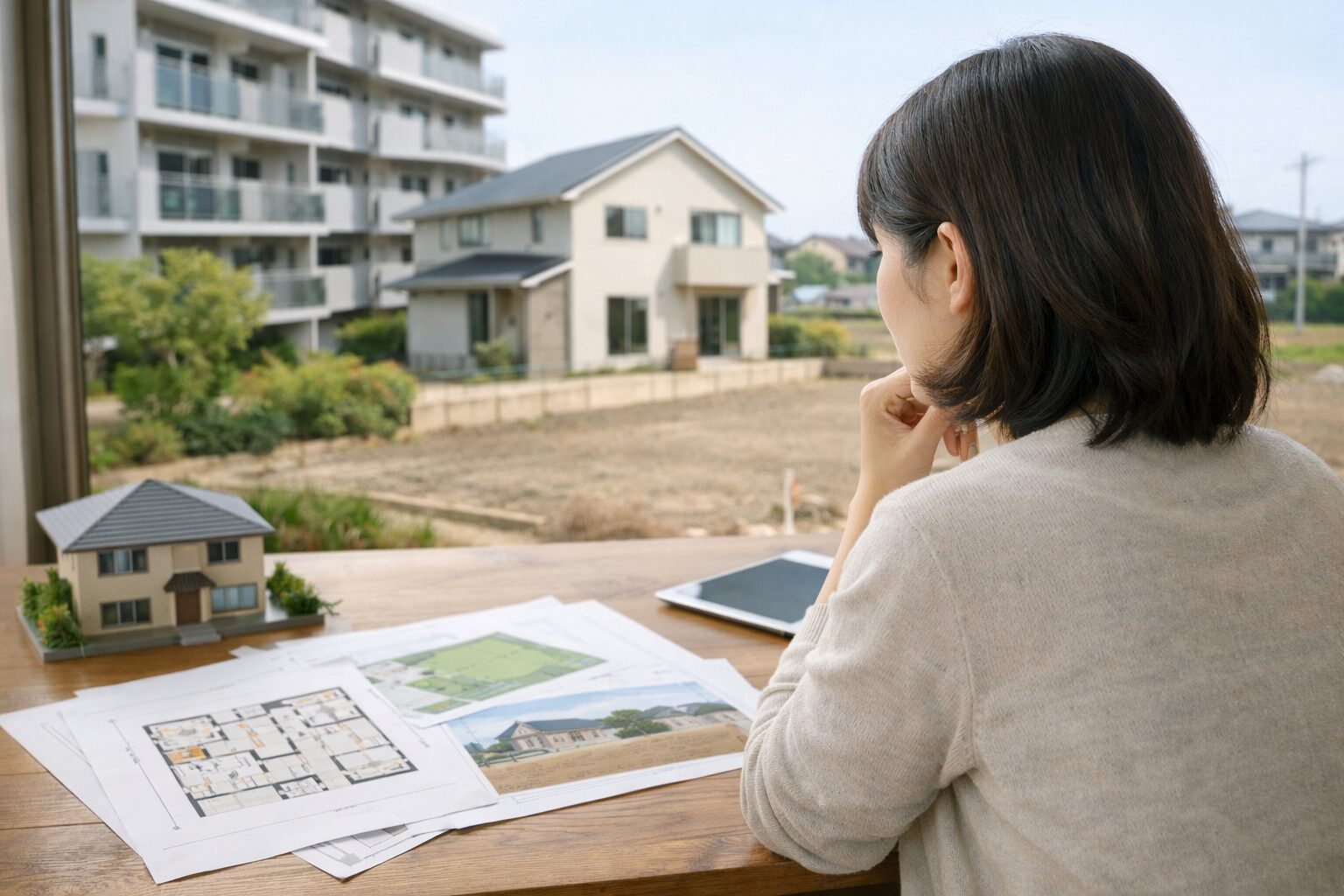 日本人女性がタウンライフ間取りを検討