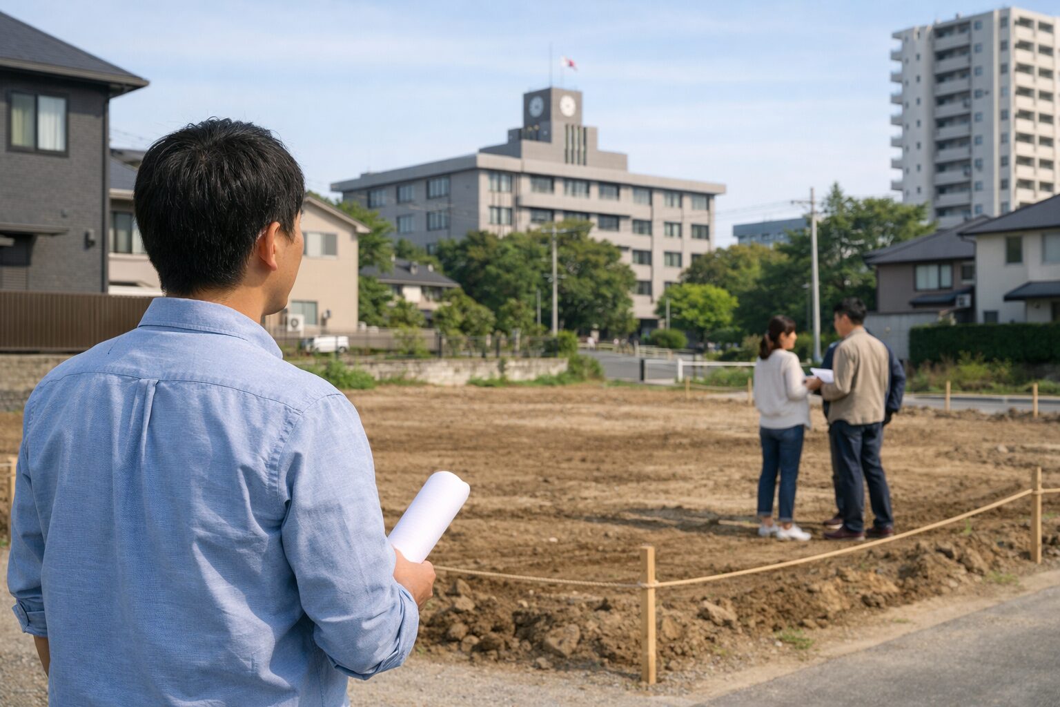 日本人男性が市役所で土地探し相談