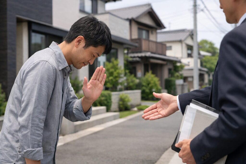 日本人男性が住宅提案の断り方を確認