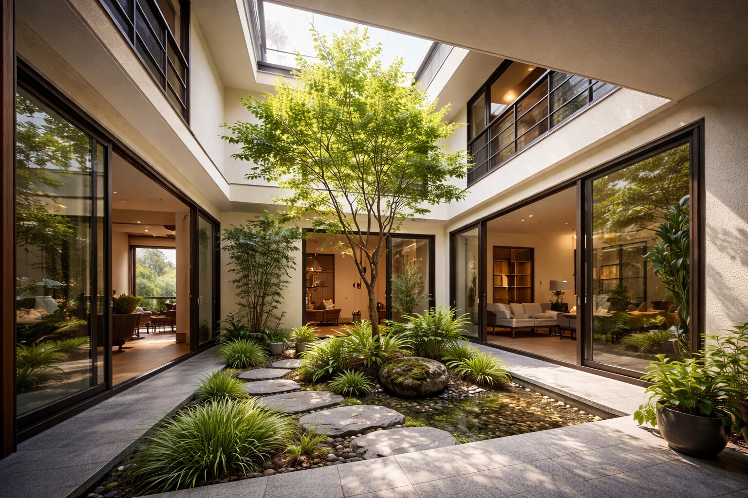 吹き抜けの中庭が広がる設計