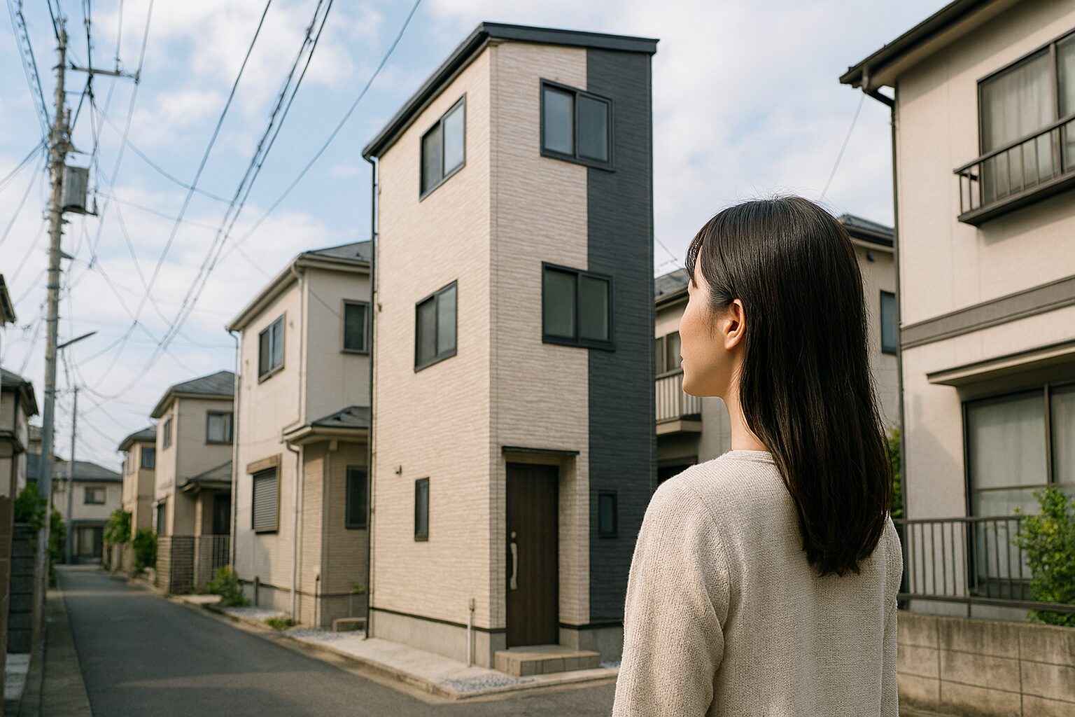 日本人女性が見る3階建て狭小住宅の外観