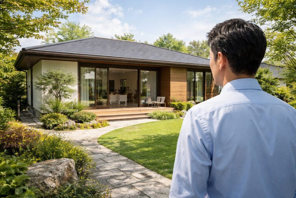 積水ハウス平屋を確認する日本人男性の暮らし像