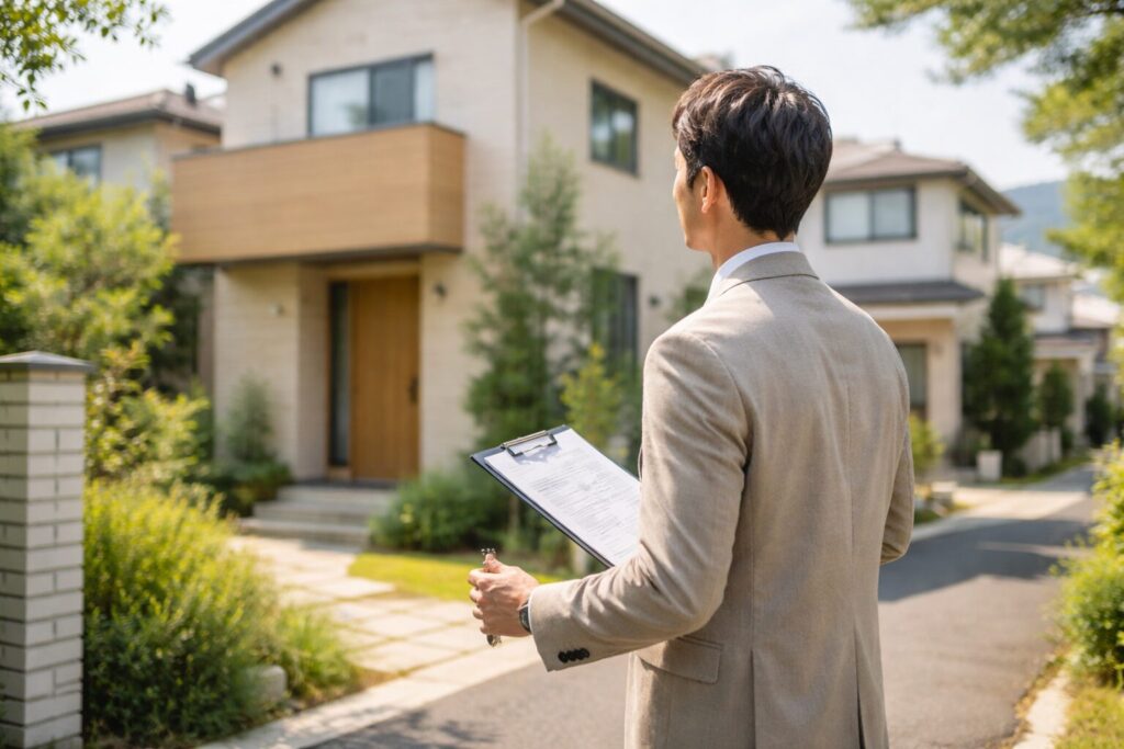 タマホーム来場予約で案内する日本人男性