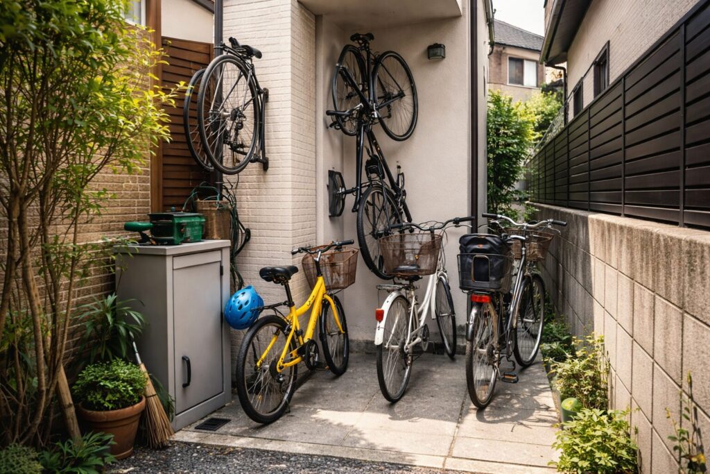 狭小戸建ての自転車置き場配置